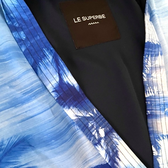 Le Superbe Palm Printed Kimono Robe Jacket Ocean Blue One Size - Picture 6 of 9